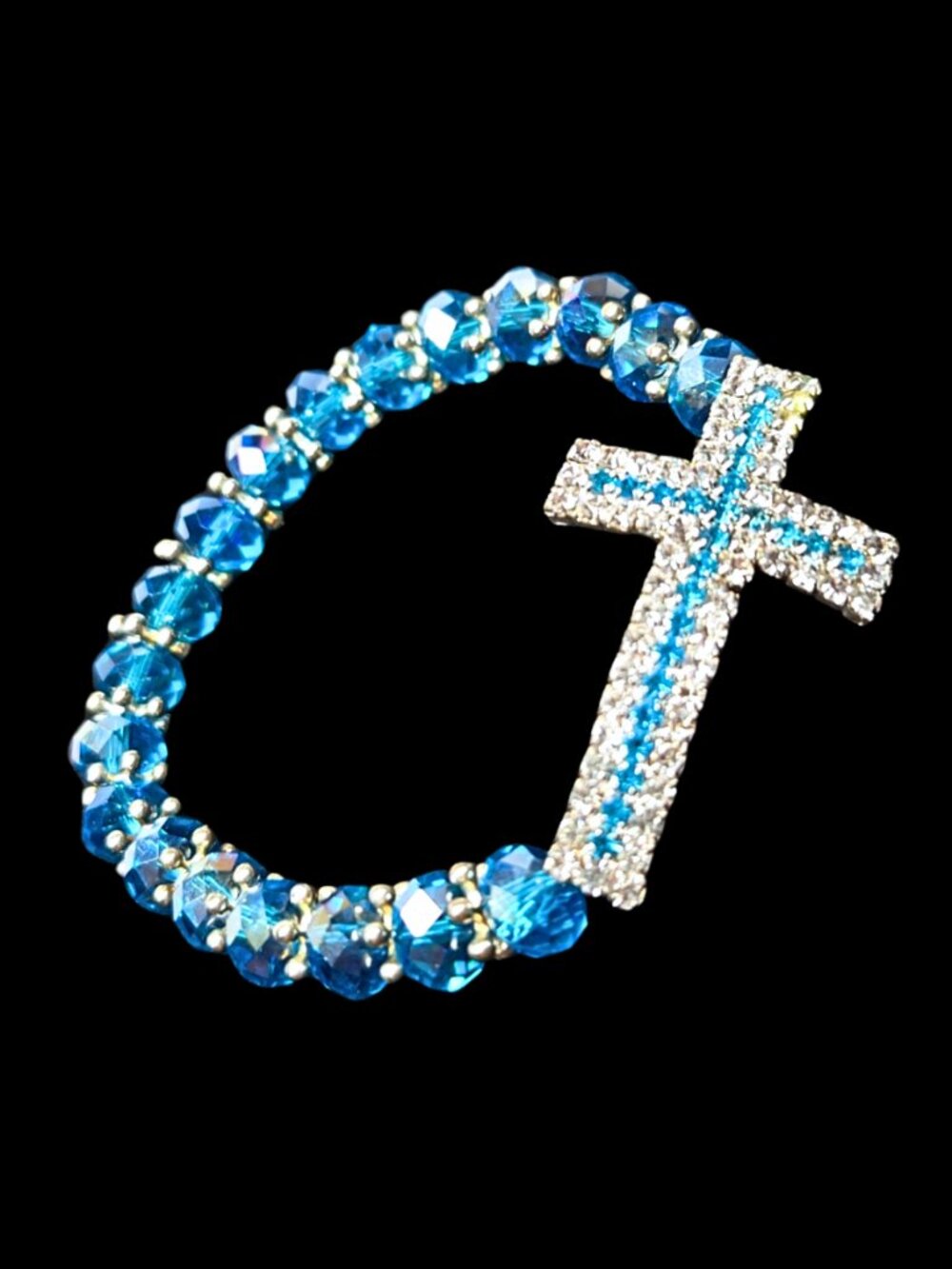 Vintage Christian cross bracelet cut crystal beads faux